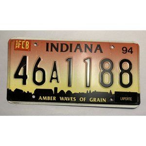 1994 Indiana License Plate "Amber Waves of Grain" Laporte County 46A1188 Expired